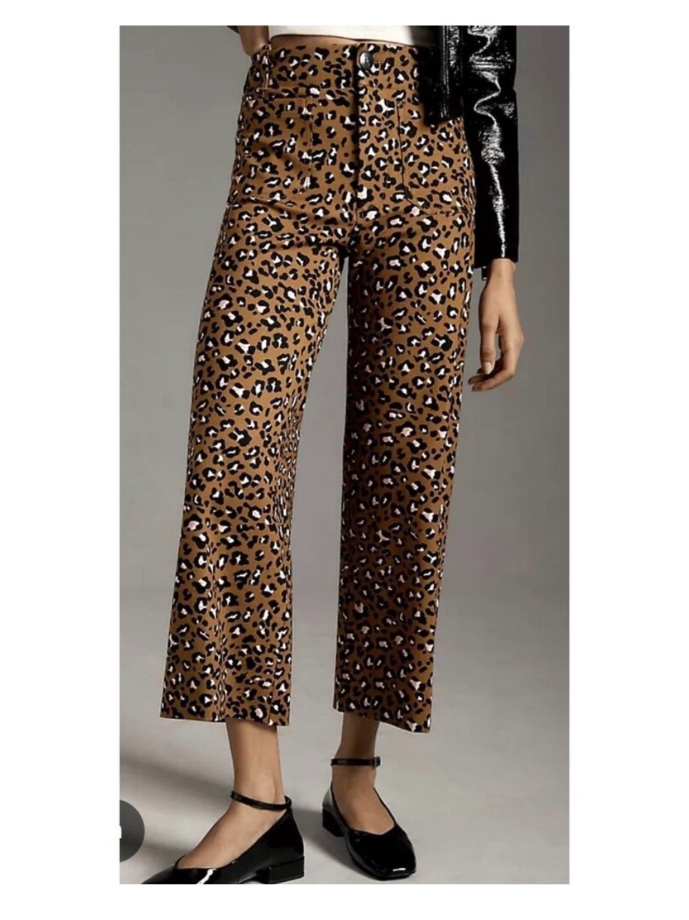 Anthropologie Maeve The Colette Pants 25 Ponte Crop Wide Leg Leopard Print